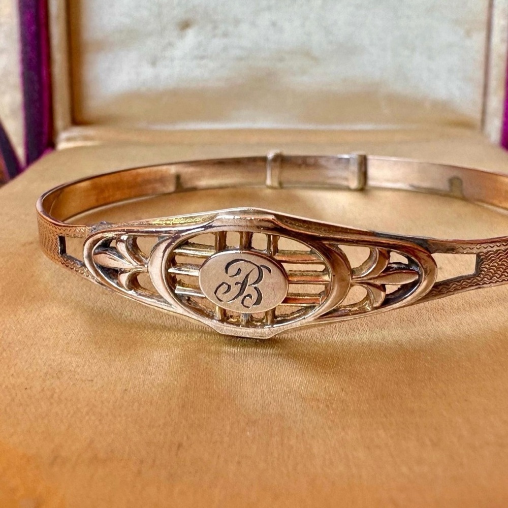 Victorian Gold Filled Monogram Bracelet Engraved Letter B Namesake Bracelet